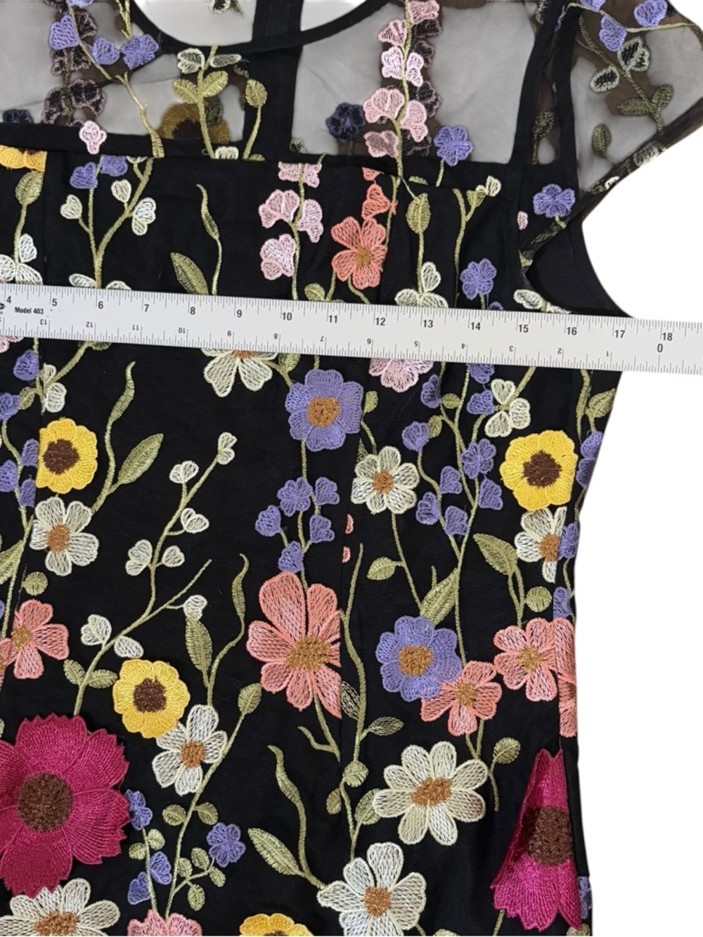 Black Floral Embroidered Mesh Dress 3D Flowers Spring Wedding Guest Dress - Picture 14 of 16